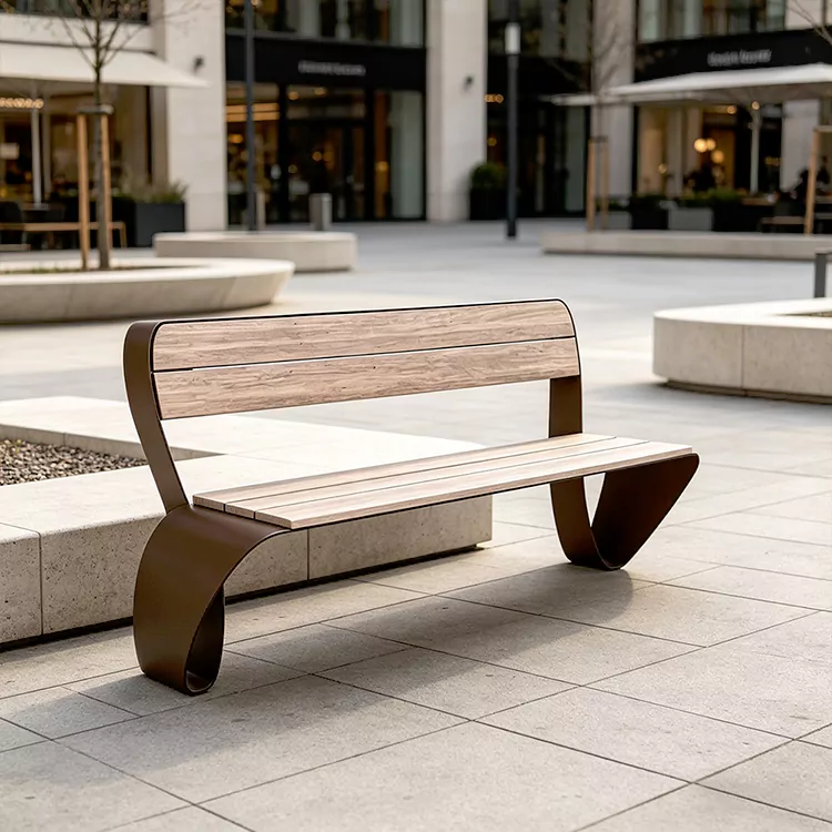 Curved Sculptural Metal Frame WPC Bench